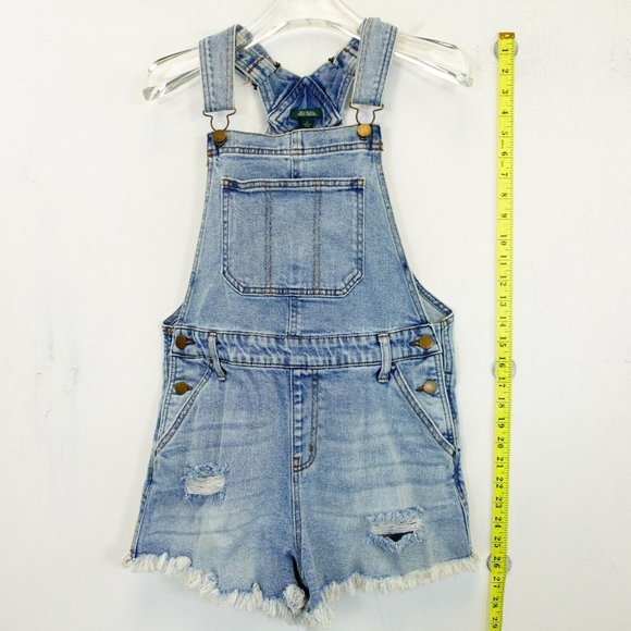 WILD‎ FABLE Romper Small Womens Denim Blue Med Washed Pocket Distressed Raw Hem - Picture 7 of 11